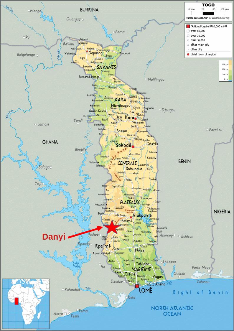 Carte du togo faisant figurer Danyi